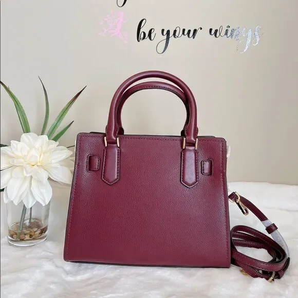 MICHAEL KORS HAMILTON SMALL SATCHEL‎ KEY LOCK CROSSBODY BAG MERLOT